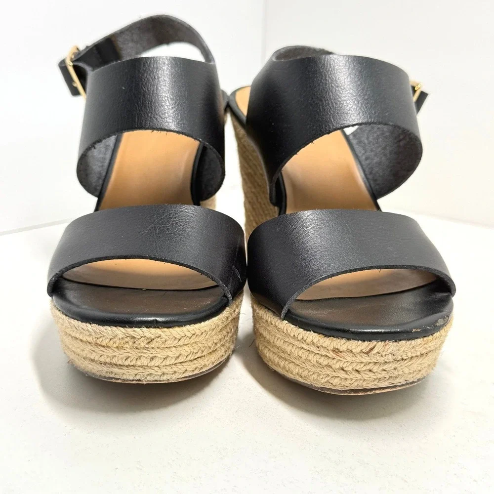 J. Crew Factory Black Espadrille Wedges Ankle Strap Platform Sandals 7M